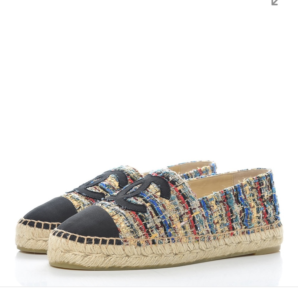 CHANEL Tweed Grosgrain CC Espadrilles Multicolor